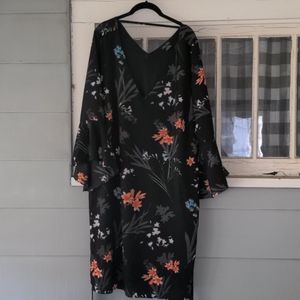 City Chic floral dress with tie Vneck bell sleeve
